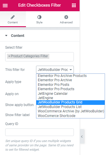 Step 3: Add the filter to the page and connect it to the Products Grid