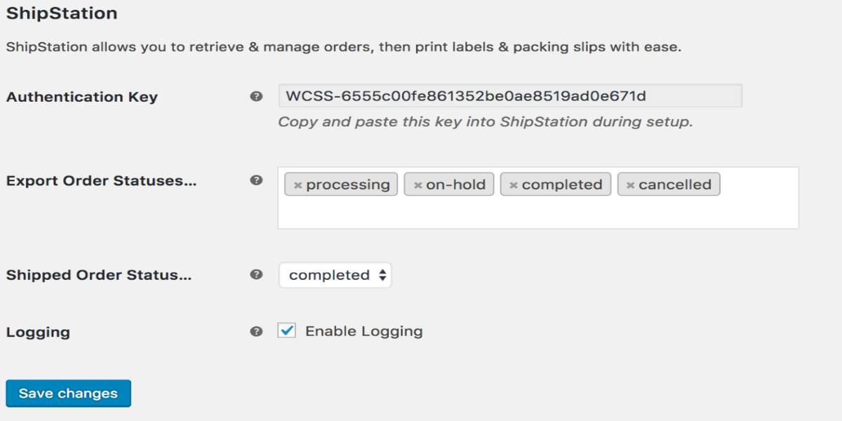 The sample of authentication key and other components