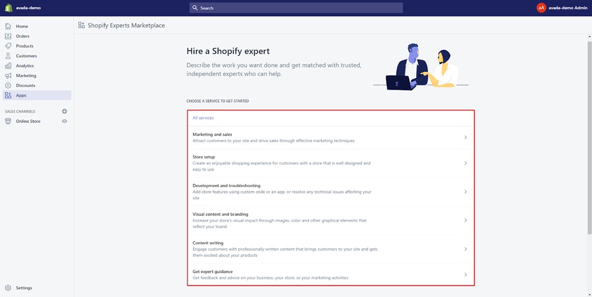 how to Hire a Shopify Expert: choose service