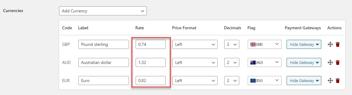 Currency exchange rate