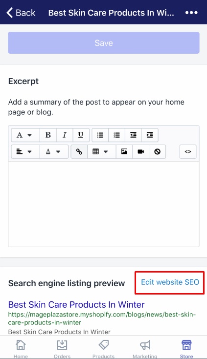 how to edit the search engine listing for a blog post