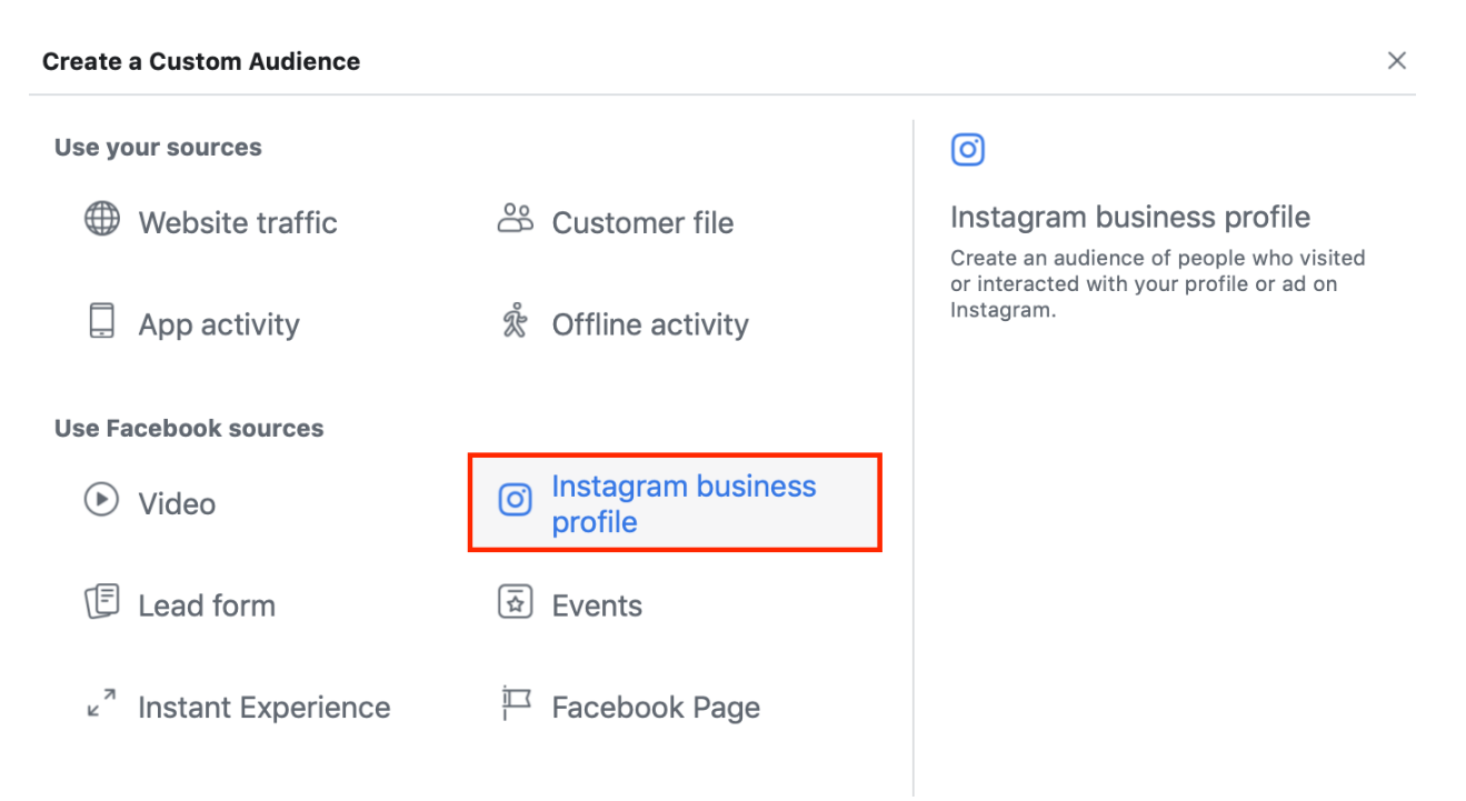 Facebook Advertising – Instagram business profile