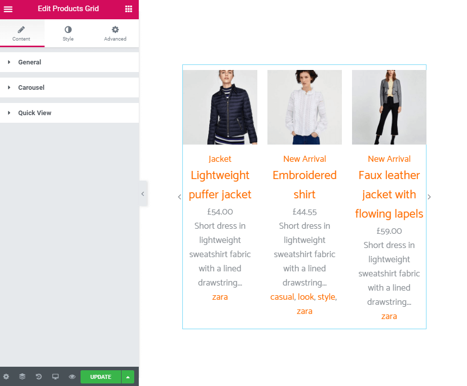 Step 3: Add the filter to the page and connect it to the Products Grid