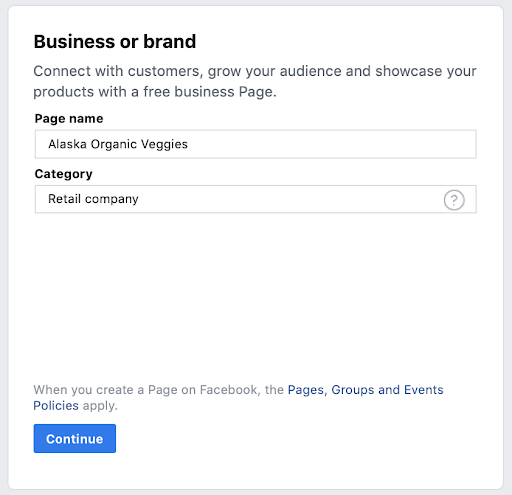 Create a Facebook Page: Form filling