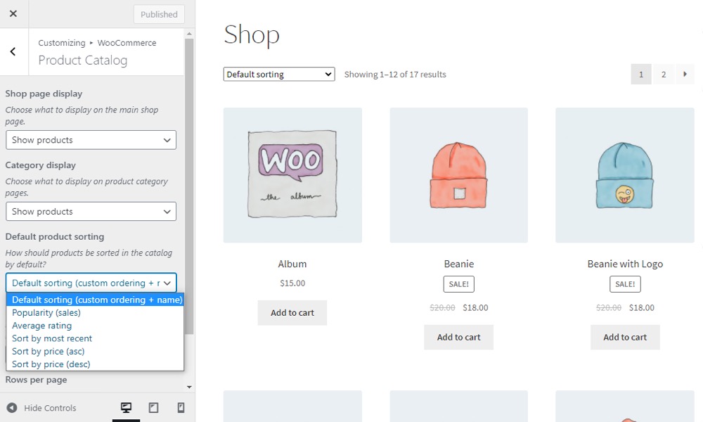 Using product sorting options of WooCommerce