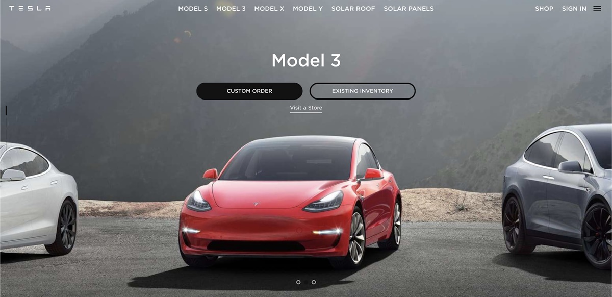 Tesla’s website