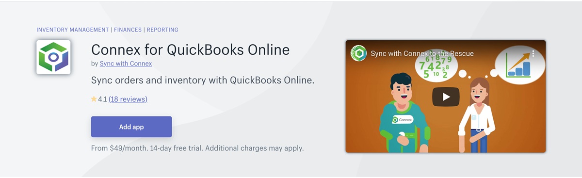 Apps to Integrate Quickbooks and Shopify: Connex for Quickbooks Online by Sync with Connex