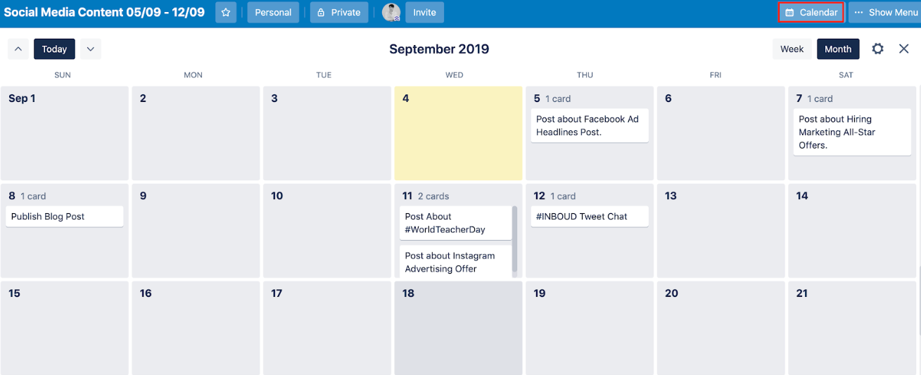 Social Media Content Calendar Tool to help Facebook Marketing: Trello Content