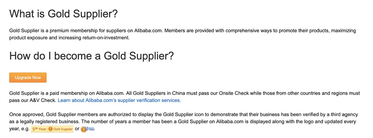Gold supplier on Alibaba