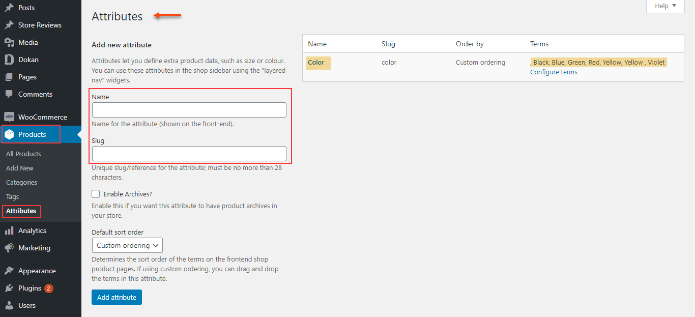 setting up attributes