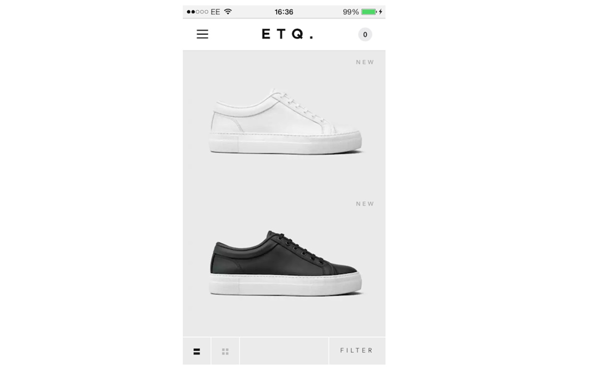 examples of superb mobile eCommerce: ETQ