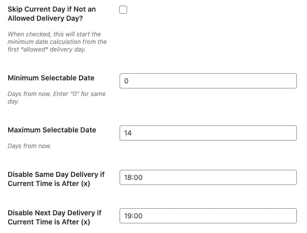 Next-day or Same-day delivery setting