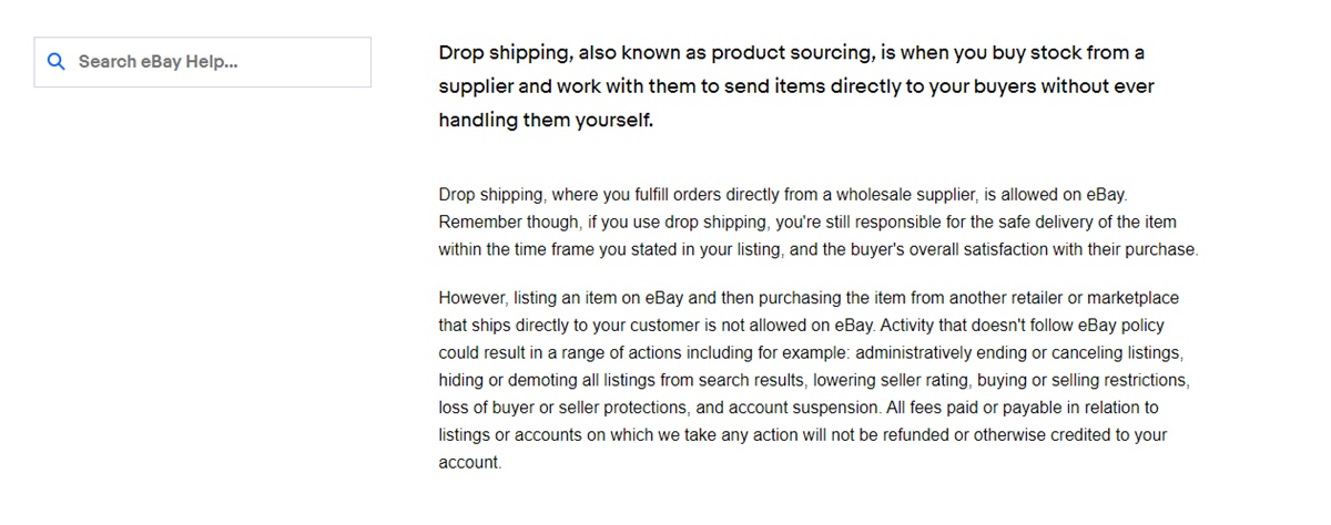 eBay Dropshipping Policy