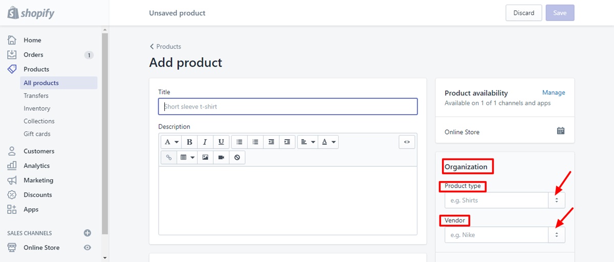 How to add product type to Shopify?
