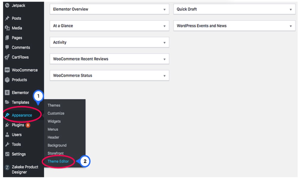 Open the Theme Editor in WordPress