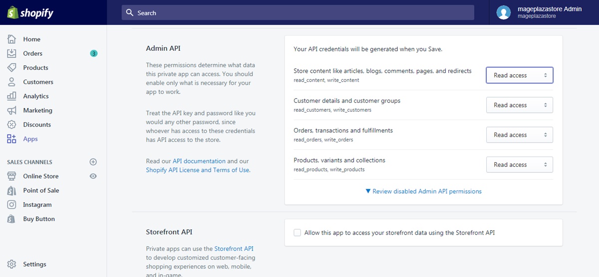 generate credentials from the Shopify admin