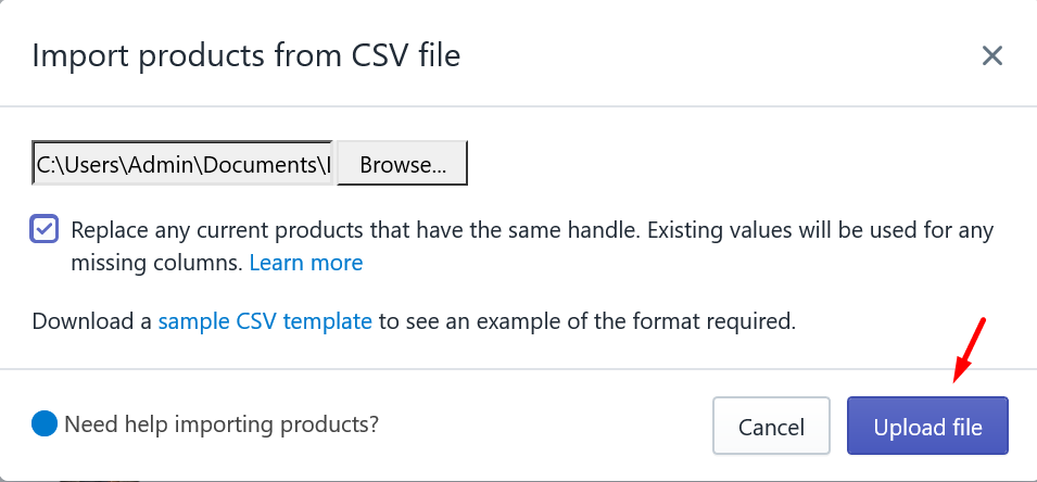 upload product using csv file