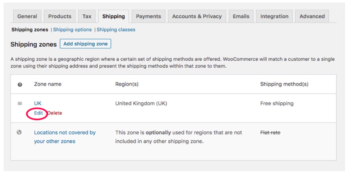 No shipping method added for the shipping zone