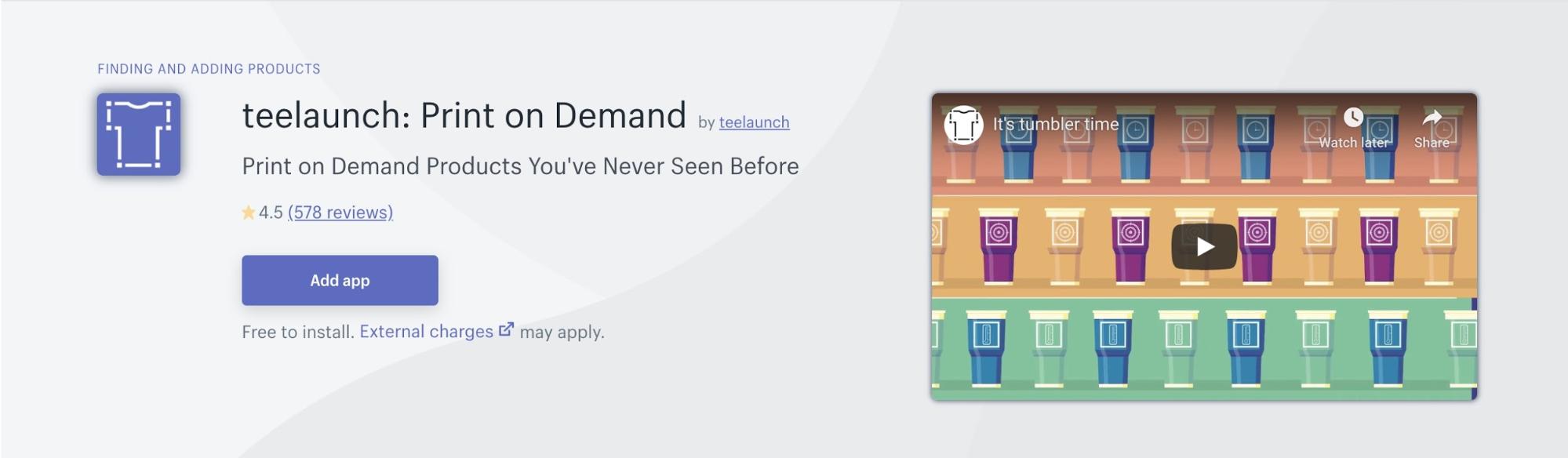 display Teelaunch of shopify t-shirt fulfillment apps paid