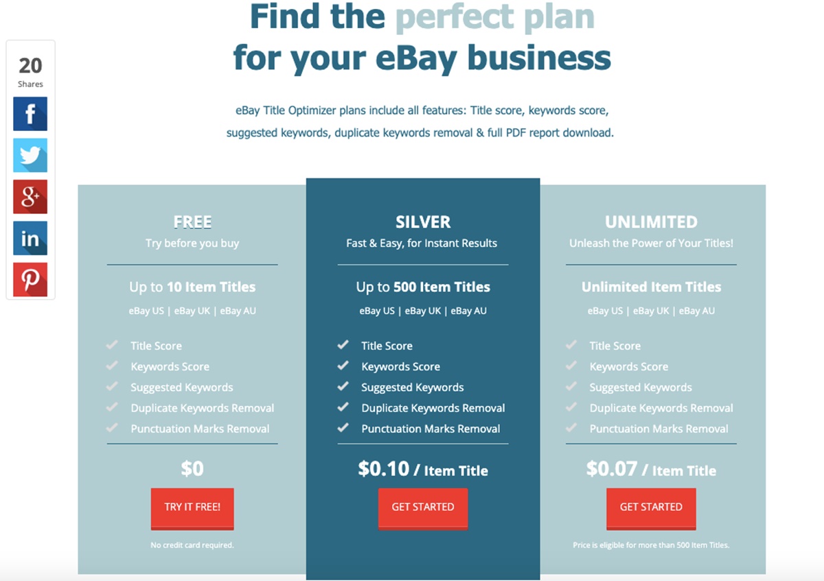 eBay Title Optimizer’s pricing plans