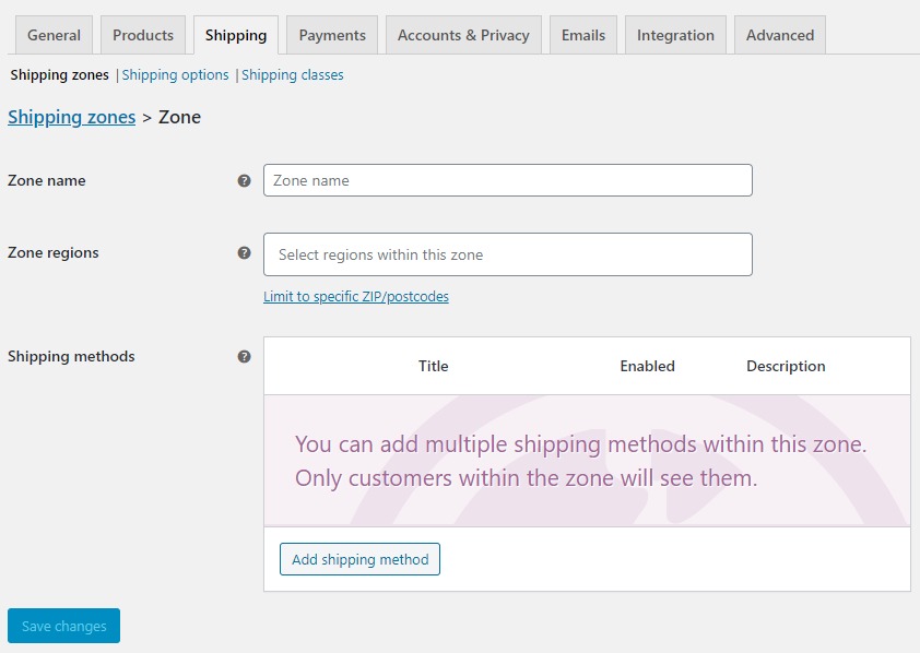 After that, you'll be sent to a screen where you may enter your shipping zone information
