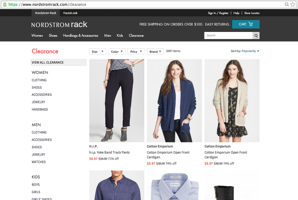 Nordstrom and their outlet offshoots, Nordstrom Rack