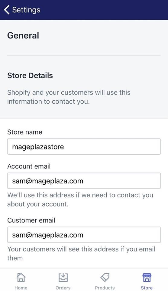 change your store's internal Shopify email address