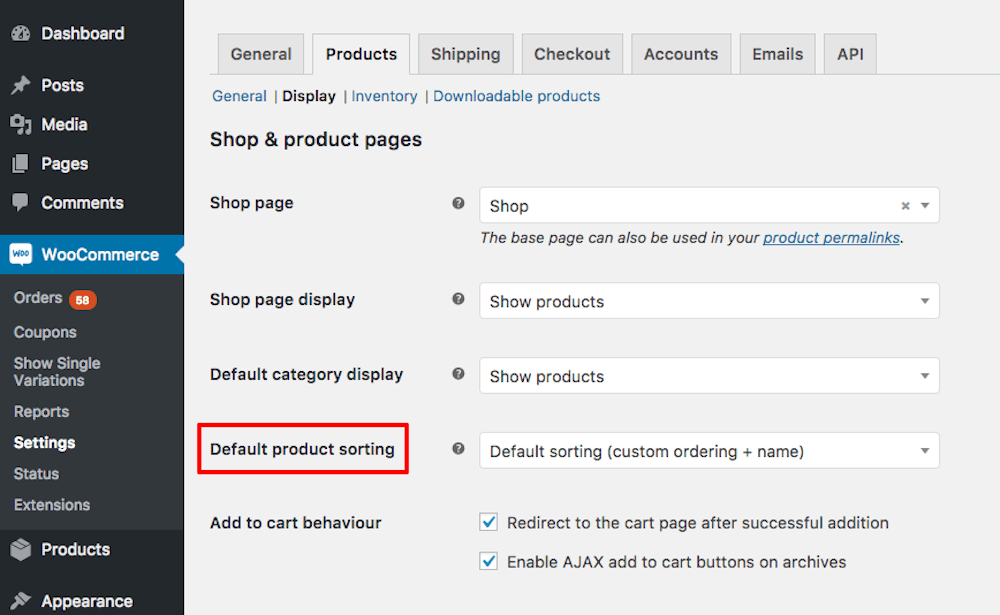 Default product sorting