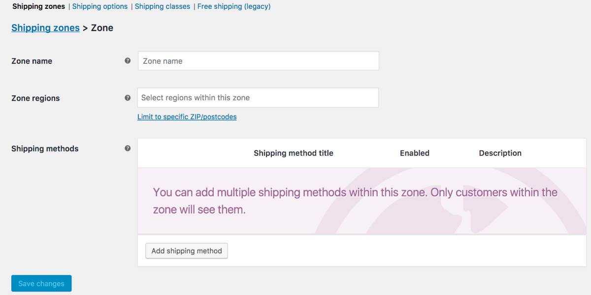 The shipping zone setting