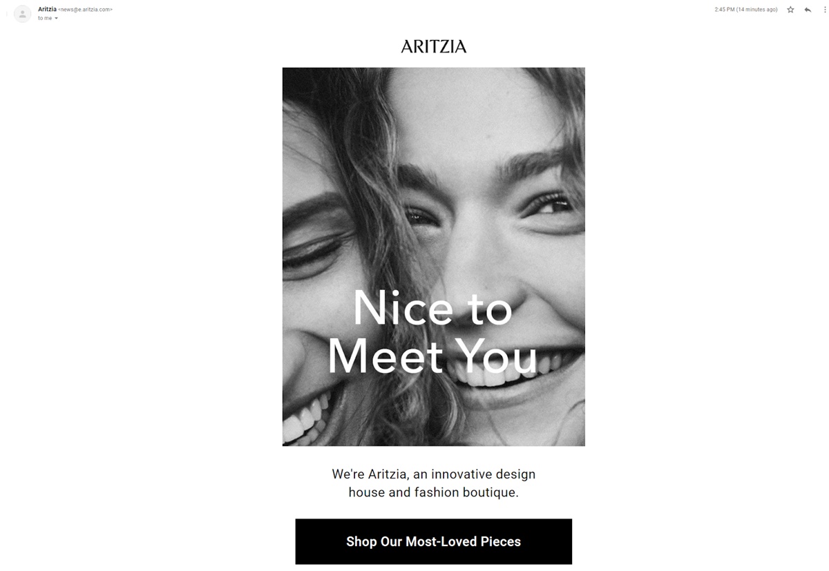 Ecommerce welcome email marketing campaign: Aritzia