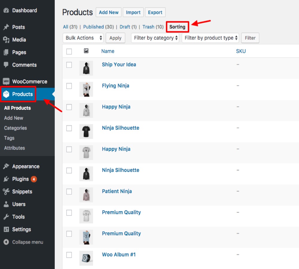 Manually reorder products