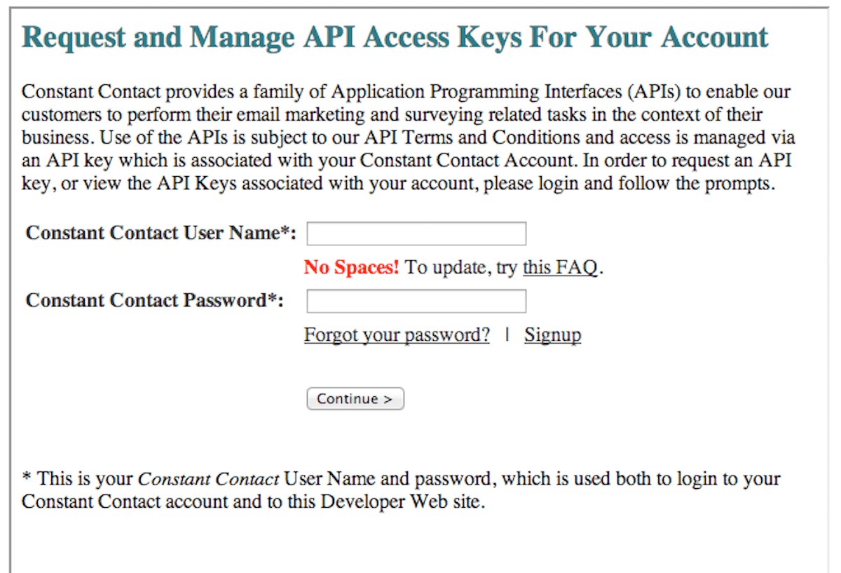 Constant Contact username and password