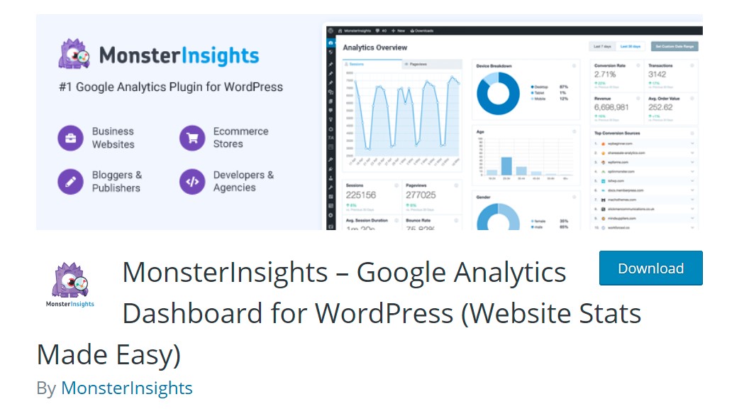 Google Analytics Dashboard plugin by MonsterInsights