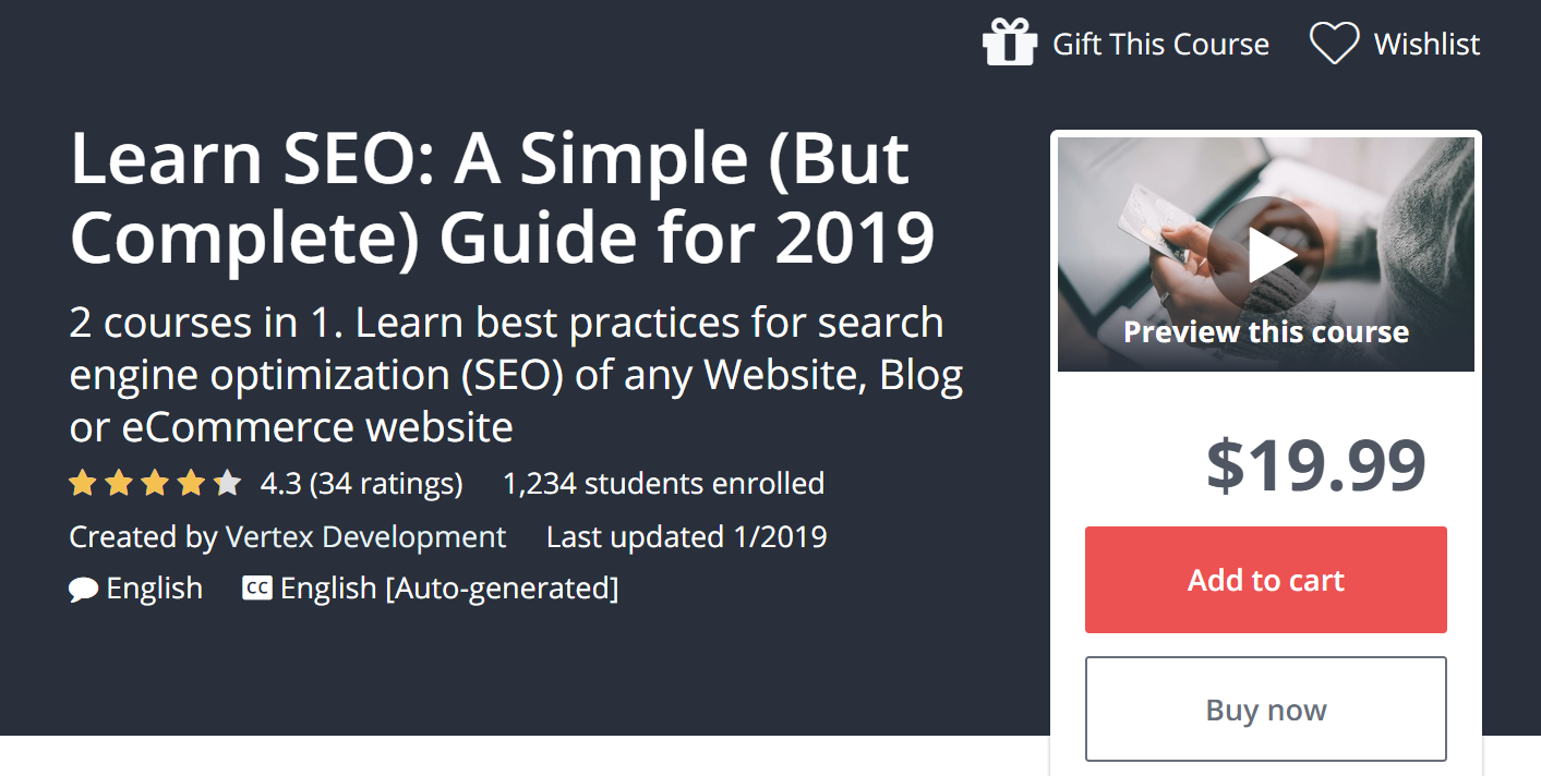 Udemy: Learn SEO: A Simple (But Complete) Guide for 2020