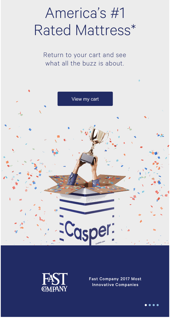 Casper's second abandoned cart email sent to consumers