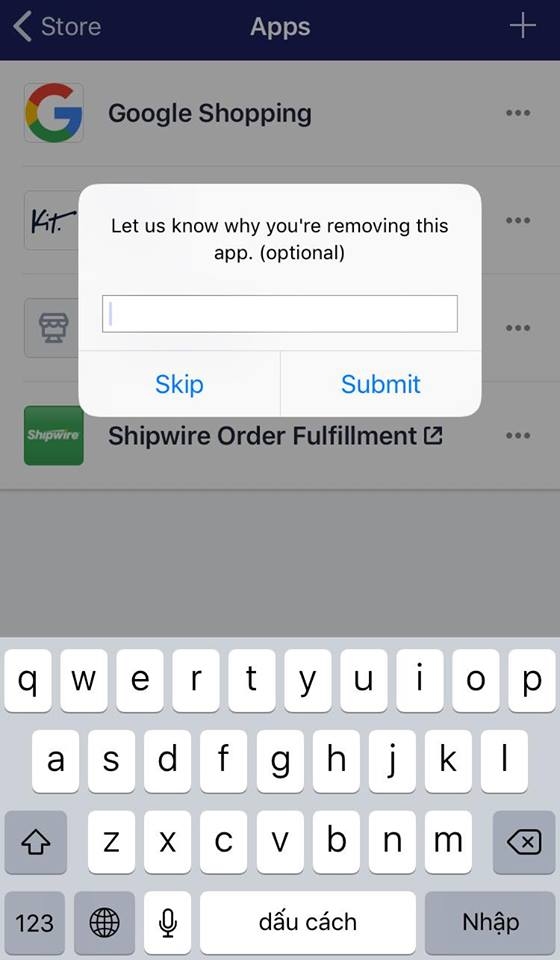 To uninstall an app in Shopify