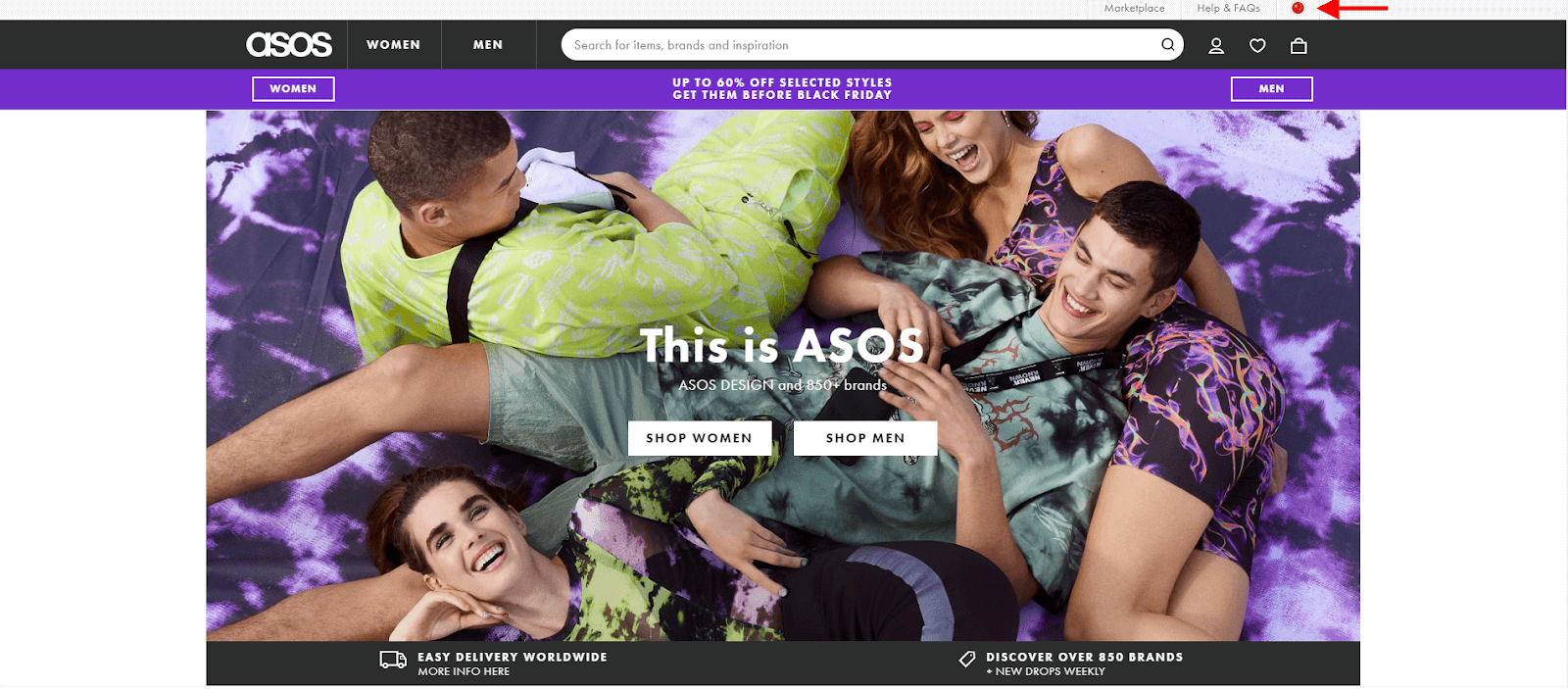eCommerce store using IP location finder - ASOS