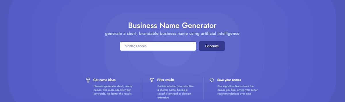 Namelix Shopify Business Name Generator