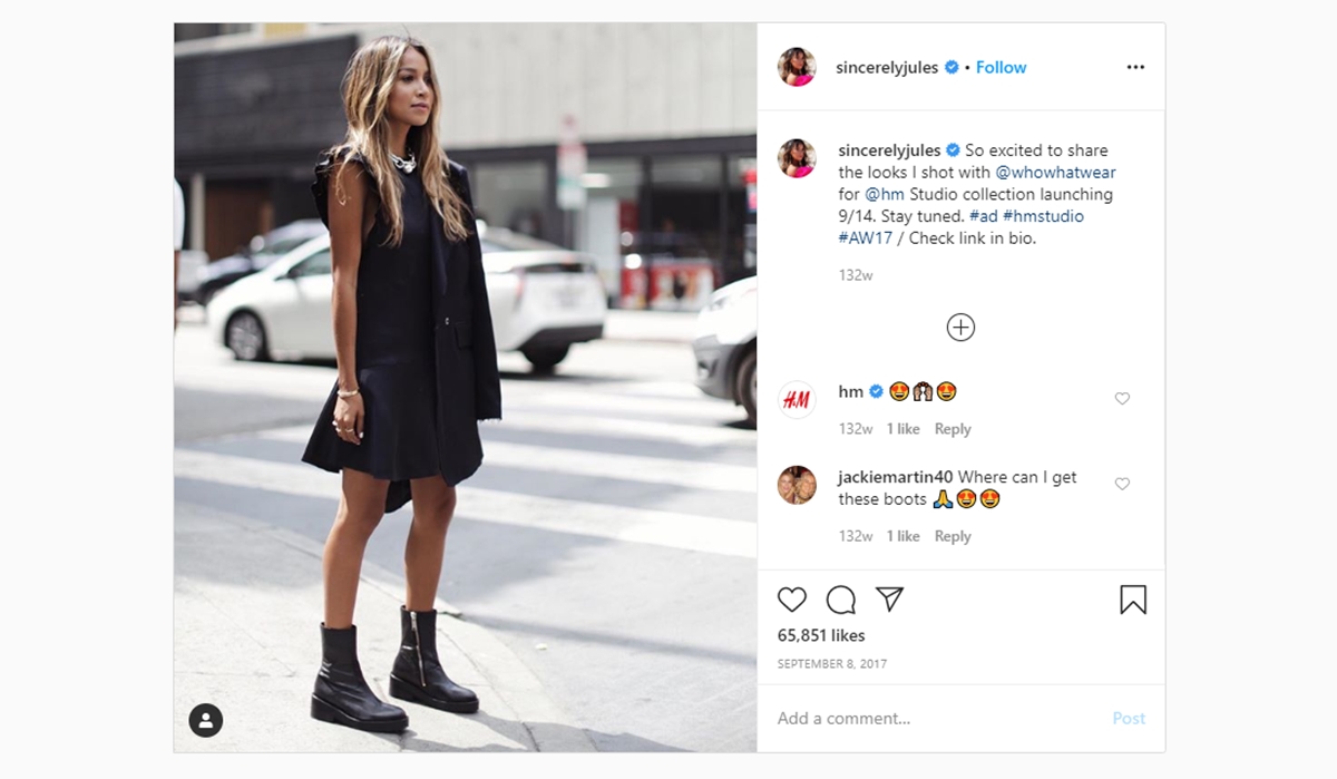 Fashion blogger Julie Sariñana promote H&M on her Instagram