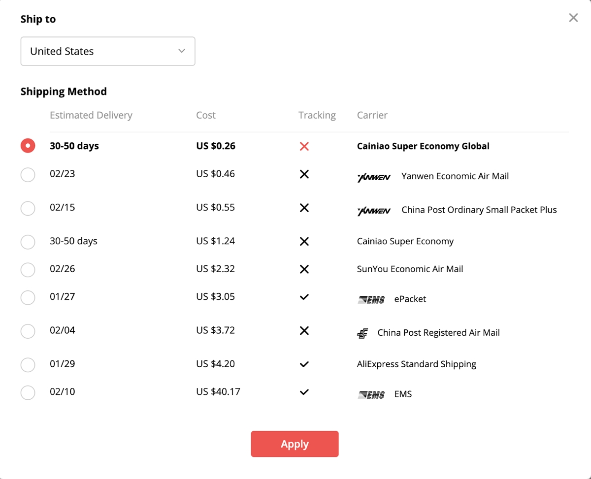 Oberlo shipping time: check shipping method