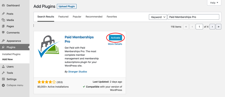 Step 2: Activate Paid Memberships Pro