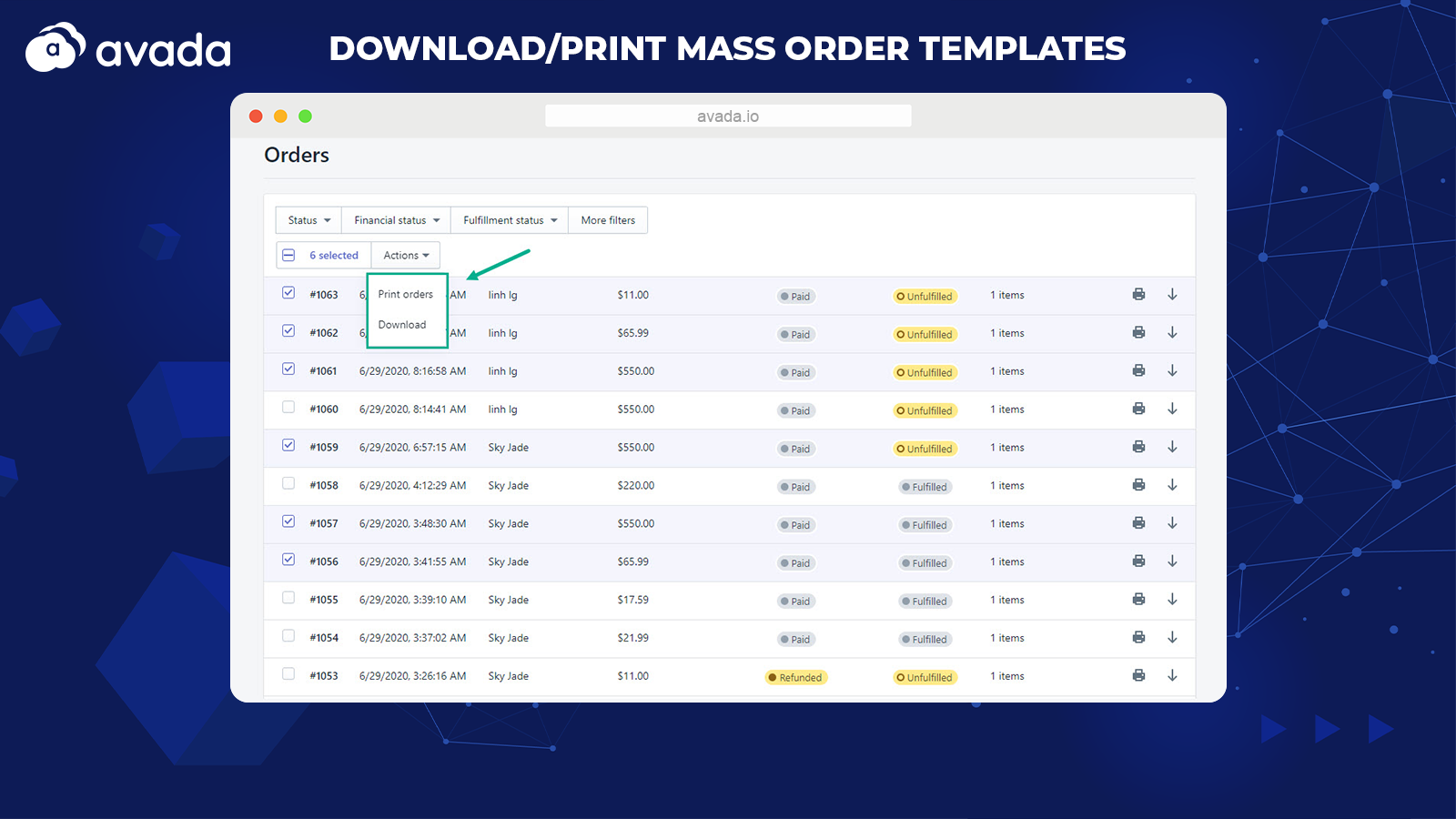 Download/print mass order templates