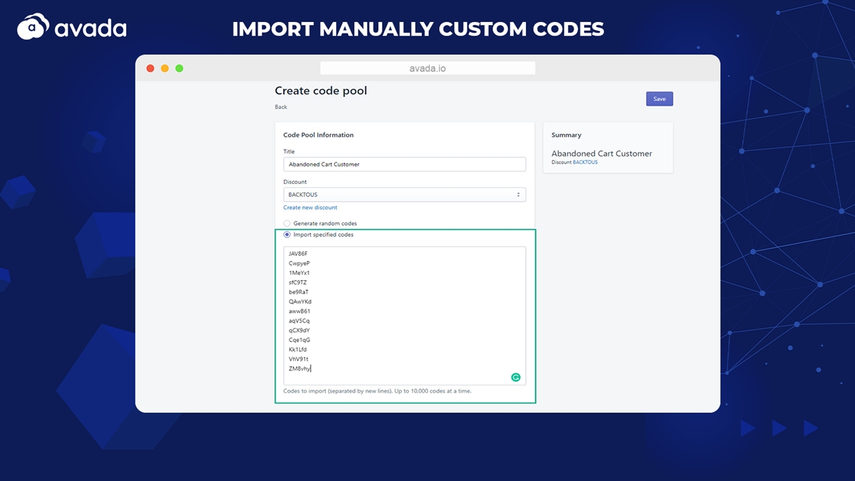 Import specific codes unlimitedly