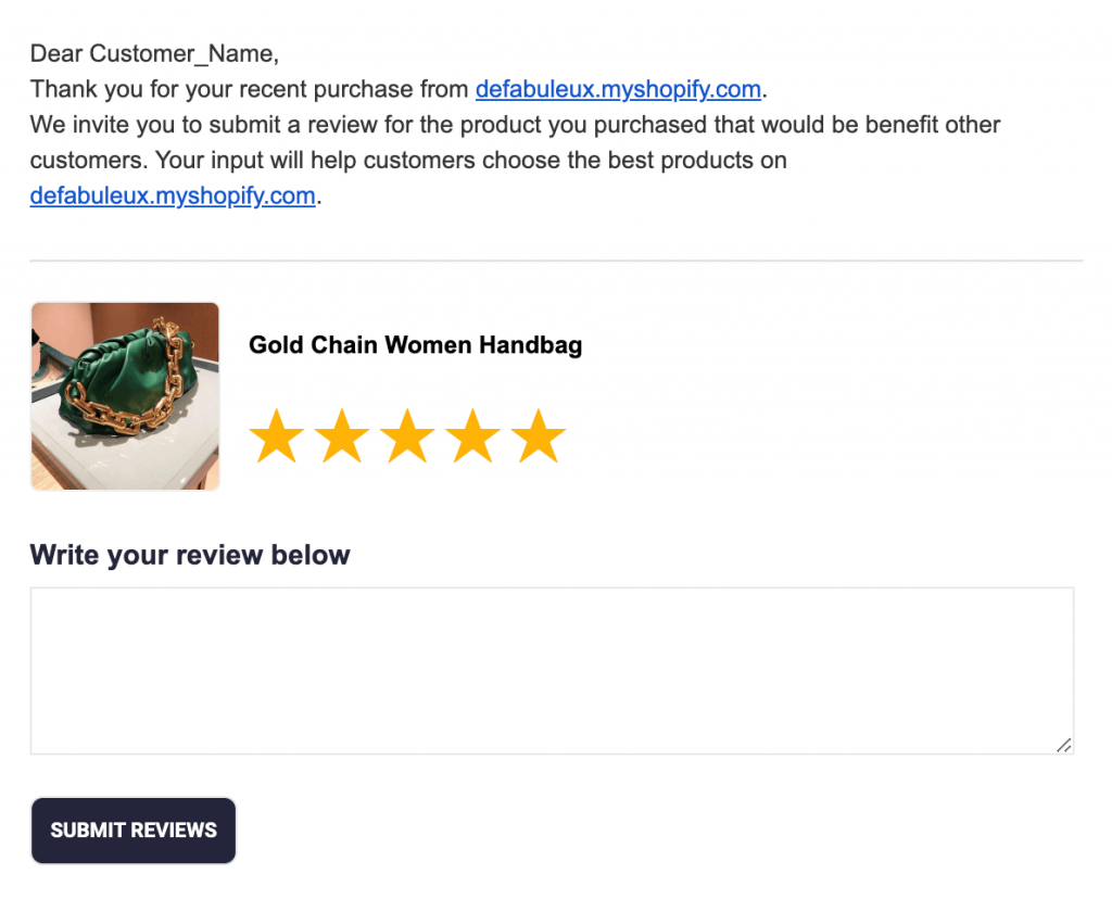 in email form to request reviews