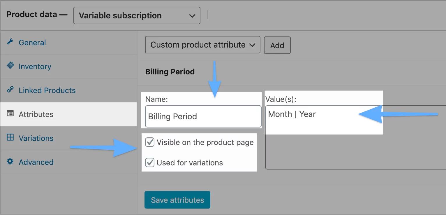 An example of configuring the variable subscriptions