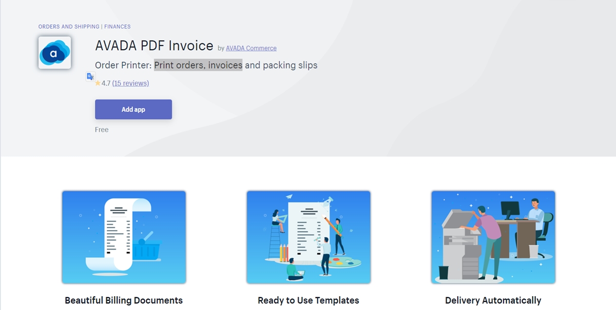Best Shopify apps: AVADA PDF Invoice - Free PDF templates
