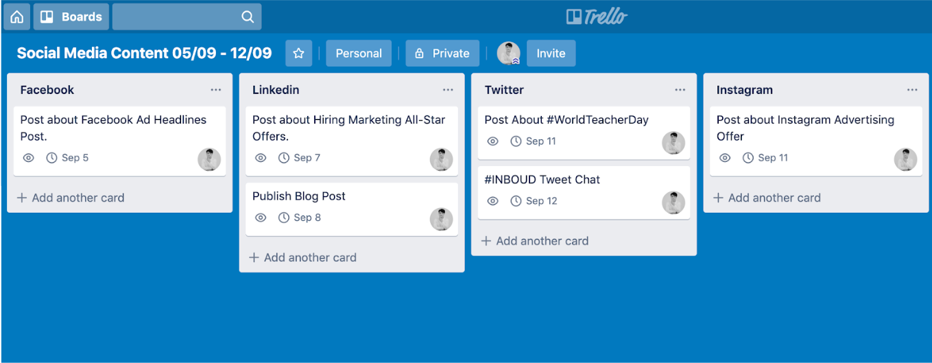 Social Media Content Calendar Tool to help Facebook Marketing: Trello