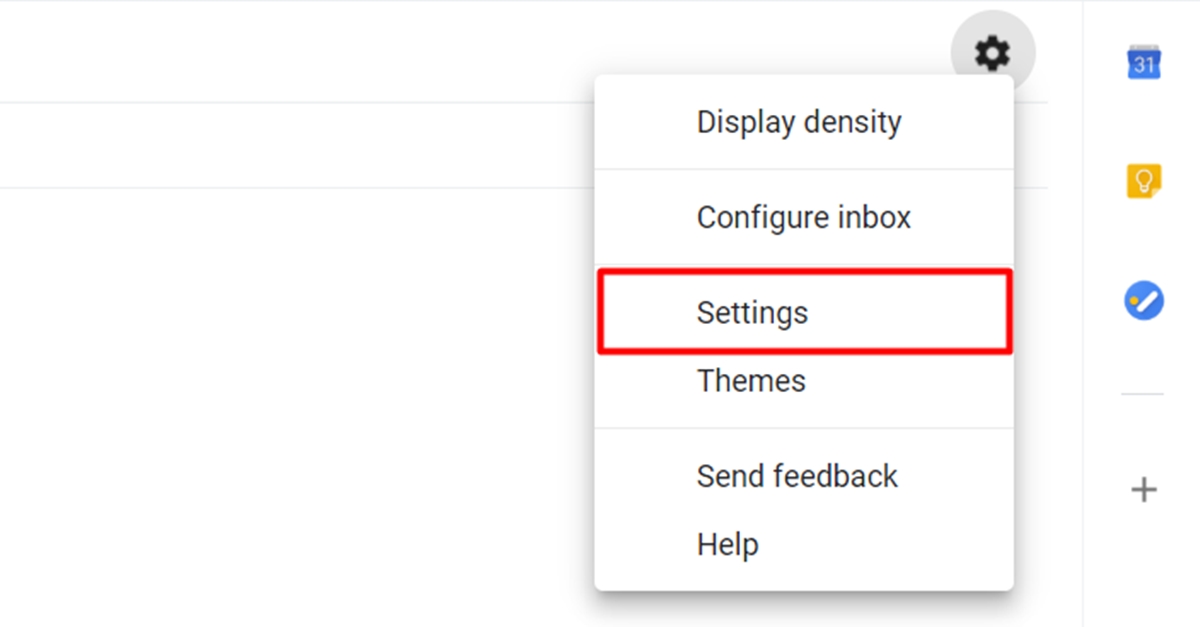 Select the Settings gear in your Gmail toolbar
