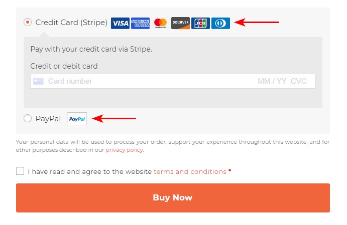 You can add the Credit card options by using this shortcode