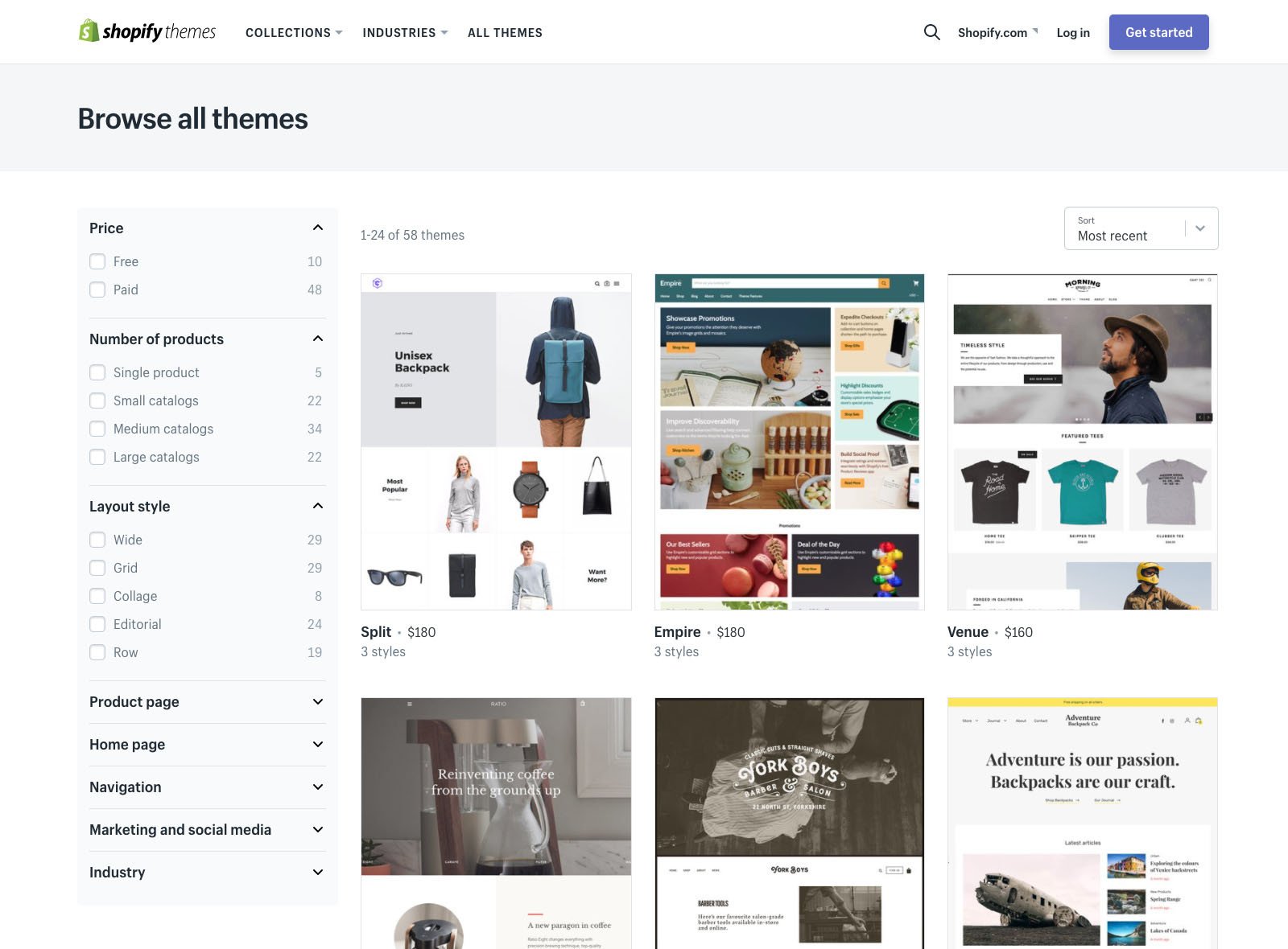 The theme store provided by Shopify